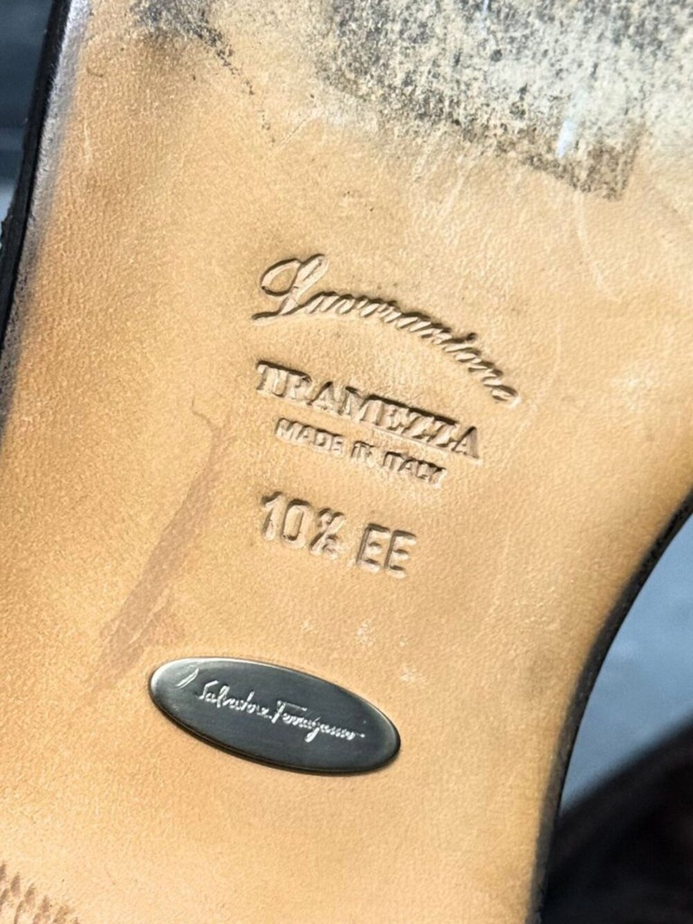 SALVATORE FERRAGAMO TRAMEZZA Dark Brown Brogue Wingtip Leather Shoes Sz 10.5 EE - Picture 9 of 13